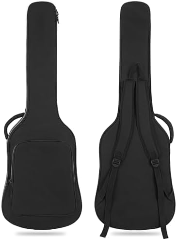 39 Inch Electric Guitar Bag 7mm Padding Waterproof Electric Guitar Case, Electric Guitar Gig Bag Backpack with Neck Strap and Pocket, White Zipper