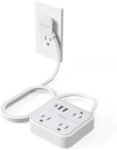 Ultra Thin Flat Extension Cord 5 FT, TESSAN Slim Power Strip with USB Ports (1 USB C), Surge Protector Flat Plug Wall Charger with 3 Outlets for Office, School, Dorm Room Essentials