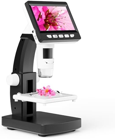 LCD Digital Microscope, 4.3 inch Coin Microscope 50X-1000X USB Soldering Microscope for Adults/Kids - Plastic Stand, 8 LED Lights, Compatible with Windows/Mac OS (Without TF Card)