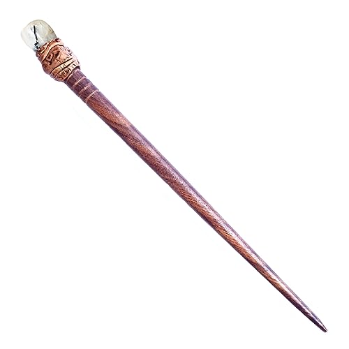 Natural Tumbled Healing Gemstone Crystal Wooden Hair Stick Handmade Gifts Boho Reiki by Smoky Quartz (Moonstone)
