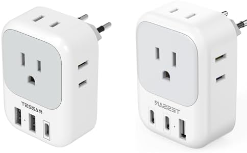 TESSAN European Travel Plug Adapter USB C, Type C Power Adaptor with 4 AC Outlets for USA to EU Italy Iceland Spain France Greece Germany