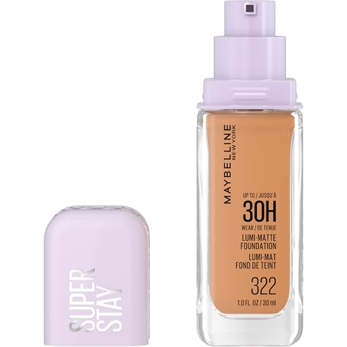 Maybelline Super Stay Lumi-Matte Foundation, Lightweight and Buildable Full Coverage Foundation Makeup For Up To 30HR Wear, 322, 1 Count