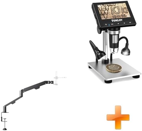 TOMLOV AM06 Flexible Arm Digital Microscope Stand, Lightweight Adjustable Mic Desk Mount Stand with Cable Management+DM4S