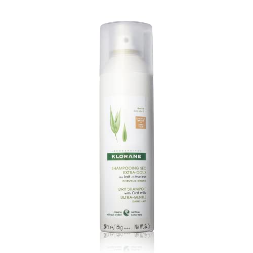 Klorane Dry Shampoo with Oat Milk, For Dark Hair, Natural Tint, All Hair Types, Paraben & Sulfate-Free