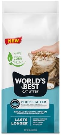 WORLD'S BEST CAT LITTER Poop Fighter Maximum Odor Defense, 32-Pounds - Natural Ingredients, Quick Clumping, Flushable, 99% Dust Free & Made in USA - Long-Lasting Odor Control & Easy Scooping