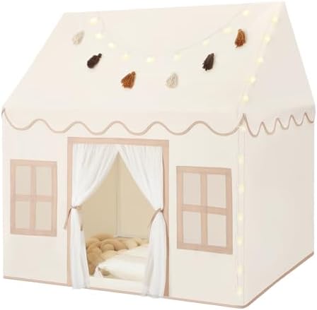 Kids Play Tent Indoor: with Mat, Tassel Garland, Star Lights - Toddler Girl Tent Indoor Playhouse for Toddlers Kids Toys for Boy Girl Birthday Gift