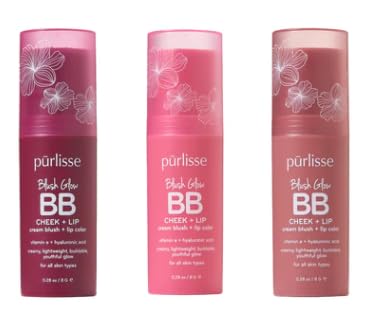 PURLISSE Blush Balm BB Cheek & Lip Duo - Nude Sugar, Berry Bliss, Pink Crush 3pk