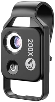 Nano Zoom 200x Pocket Microscope Camera for All Phones - Miniscope with 6 LEDs, 2 Levels of Brightness, Magnification 200x (Black)