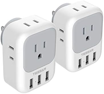 Multiple Plug Outlet Splitter with USB Wall Charger, TESSAN 4 Electrical Outlet Extender with 3 USB Ports, Wall Charger Block for Cruise Dorm Essentials, Home, Office, 2 Pack