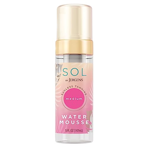SOL by Jergens Deep Water Self Tanner Mousse, Water-based Sunless Tanner with Coconut Water for Fake Tan, Dye-free Tanning Active Derived from Natural Sugars, Medium Color, 5 Ounce