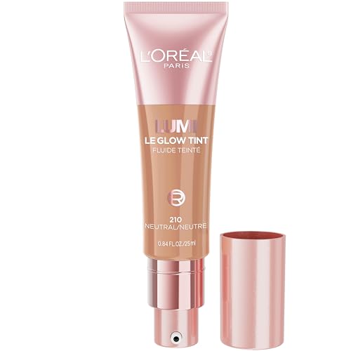 L’Oréal Paris Lumi Le Glow Skin Tint, Lightweight Water-Based Tinted Serum with Foundation-Like Coverage, Glow Illuminator, Neutral 210, 0.85 Fl Oz