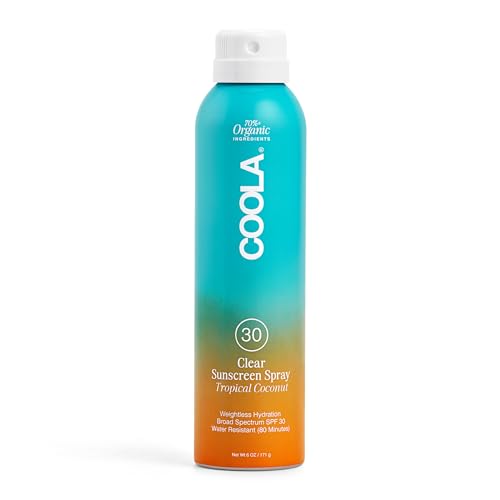 COOLA Organic Sunscreen SPF 30 Sunblock Spray, Dermatologist Tested Skin Care for Daily Protection, Vegan and Gluten Free, Tropical Coconut, 6 Fl Oz