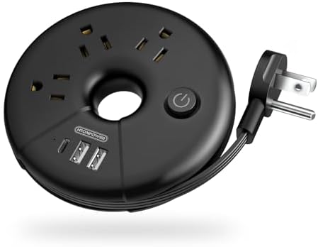 i Donut Travel Power Strip, NTONPOWER Portable Desktop Charging Station 3 USB Without Surge Protector Short Extension Cord 3.28ft Compact for Home, Office, Cruise Ships, Business Trip, Hotels, Black