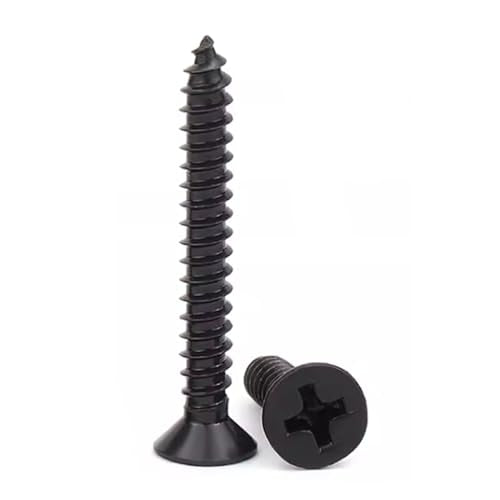 #8 X 3/8 Black Flat Head Sheet Metal Screws Phillips Drive Wood Screws, 304 Stainless Steel 18-8 Black Coating, Pack of 100