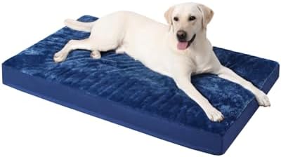 KSIIA Orthopedic Dog Bed Dog Crate Bed Waterproof Dog beds for Large Dogs Deluxe Plush Washable Dog Bed with Egg Crate Foam & Removable Cover, 35 x 22 Inch, Blue