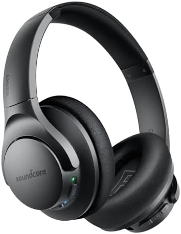 Soundcore Anker Life Q20 Hybrid Active Noise Cancelling Headphones, Wireless Over Ear Bluetooth Headphones, 60H Playtime, Hi-Res Audio, Deep Bass, Memory Foam Ear Cups, Travel, Office, USB-C Charging