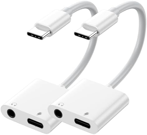 2 Pack USB C to 3.5mm Audio Headphone Jack and Charger Adapter,2 in 1 Type C to Aux Dongle Cable Cord with 60W PD Fast Charging for iPhone 16/15 Pro Max Plus,iPad,MacBook,Galaxy S25/S24Ultra,Pixel