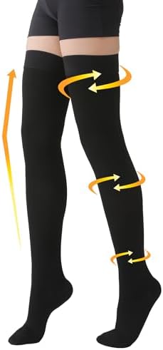 MGANG Medical 20-30 mmHg Compression Stockings for Women & Men, Pair, Thigh High Graduated Compression Socks, Closed Toe, Opaque, Support for Varicose Veins, Edema, DVT, Swelling, Flight, Black 5XL