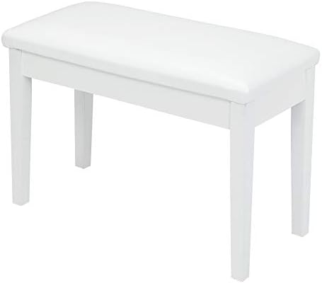 Bonnlo White Duet Piano Bench Wooden Keyboard Bench with Storage and Padded Cushion