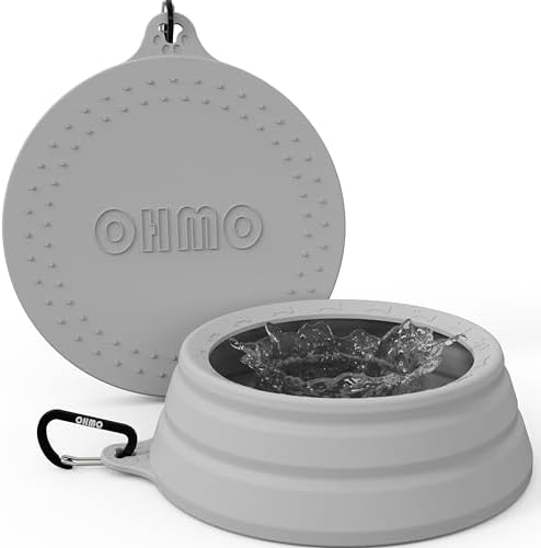 OHMO Spill Proof Collapsible Dog Water Bowl Large 34oz for Cars, No Splash Portable Bowls for Dog Travel, Pet Essentials for Road Trips, Cat Travel Accessories