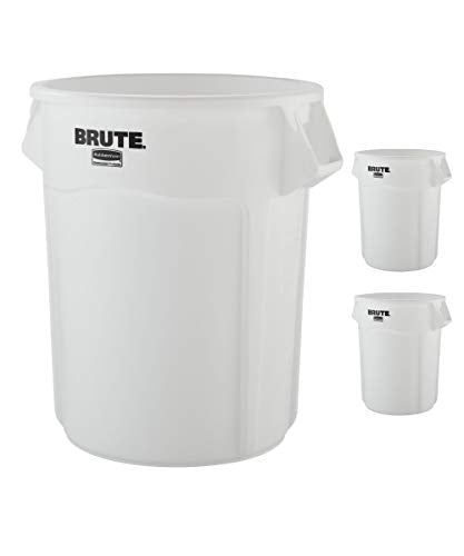 Rubbermaid Commercial Products BRUTE Heavy-Duty Round Trash/Garbage Can, 55-Gallon, White, Wastebasket for Home/Garage/Mall/Office/Stadium/Bathroom, Pack of 3