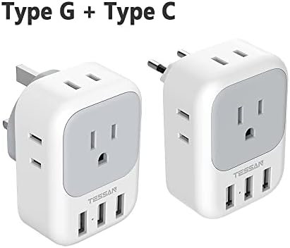 European UK Travel Plug Adapter, TESSAN International Power Plug with 4 AC Outlets 3 USB Ports, US to Most of Europe Euro EU Italy Spain France Germany Greece England Ireland Charger Adaptor