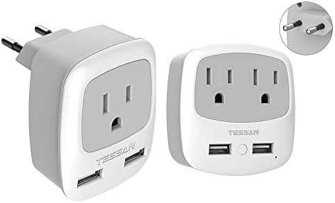 European Travel Plug Adapter Bundle, TESSAN International Power Plug with USB, US to Europe Plug Converter for EU Italy Spain France Germany Iceland Greece
