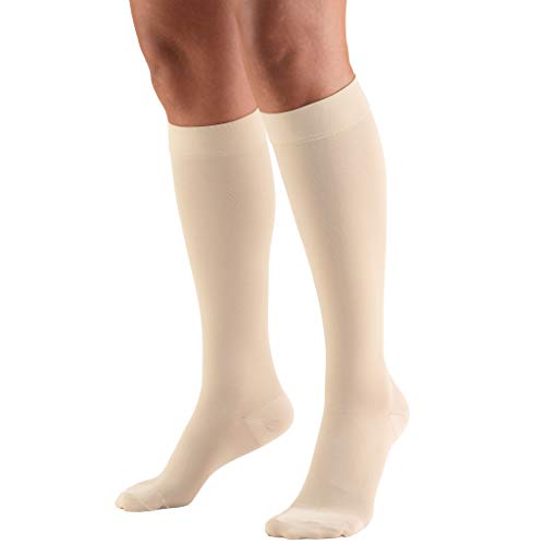 Truform 20-30 mmHg Medical Compression Stockings, Smooth Stretch Microfiber, Knee High, Closed Toe, Beige, Medium