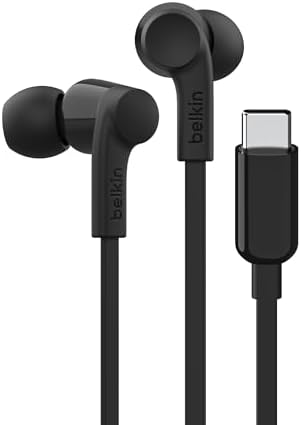 Belkin SoundForm Wired Earbuds with USB-C Connector, in-Ear Earphones w/Microphone - Headphones for iPhone 16, iPad Mini, Galaxy S24, Android, and More with USB-C Connector (USB-C Headphones) - Black