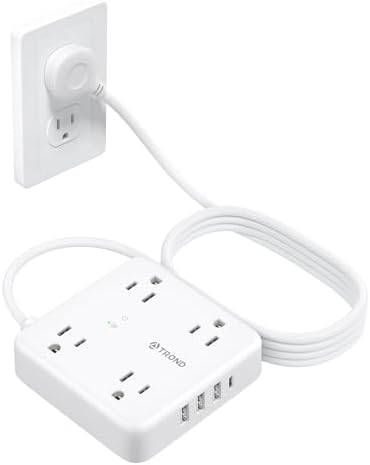 TROND Surge Protector Power Strip with USB Ports, 10ft Flat Plug Extension Cord with Multiple Outlets, 1440J, Wall Mount for Home Office Dorm Room Essentials, White