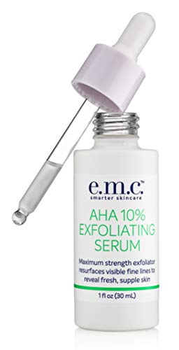 EMC 10% Alpha Hydroxy Acid Serum Exfoliating AHA Face Serum w/Glycolic Acid Reduces Wrinkles, Fine Lines, and Dry Skin. 100% Clean Hydrating Facial Serum 1 Fl oz.