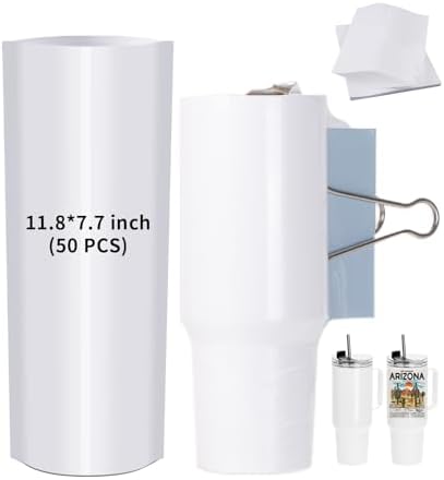 PYD Life 50 PCS Sublimation Shrink Wrap Sleeve White Bags 11.8 x 7.7 Inch for 40 OZ Tumbler with Handle,Large Capacity Sublimation Water Bottles Tumblers Print by Sublimation Oven
