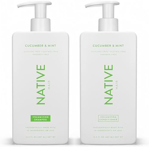 Native Shampoo and Conditioner Contain Naturally Derived Ingredients | All Hair Type Color & Treated From Fine to Dry Damaged, Sulfate & Dye Free - Cucumber & Mint, 16.5 fl oz each (2 pack)
