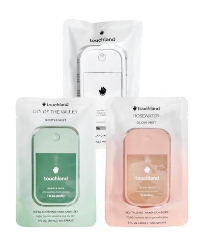 Touchland Glow Mist + Gentle Mist + White Mist Case for Touchland Mist 1FL OZ, Scented and Stylish Hydrating Hand Sanitizer Spray Bundle, Travel Size Friendly