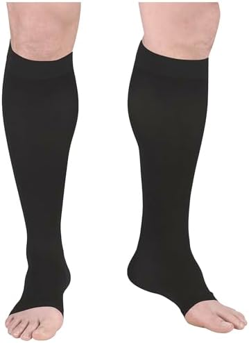 Truform Surgical Stockings, 18 mmHg Compression for Men and Women, Knee High Length, Open Toe, Black, X-Large