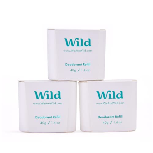 Wild - Refillable Deodorant - Fresh Cotton & Sea Salt Refill Trio Pack - Vegan - Aluminum Free - Long Lasting Protection - 3 Pack of 1.41oz Refills