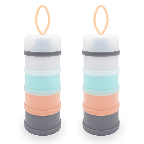 Baby Formula Dispenser, Formula Container, Portable Milk Powder Container, Non-Spill Stackable Baby Snack Storage Container, Baby Feeding Travel Storage Container, BPA Free, 4 Layers 2 Packs