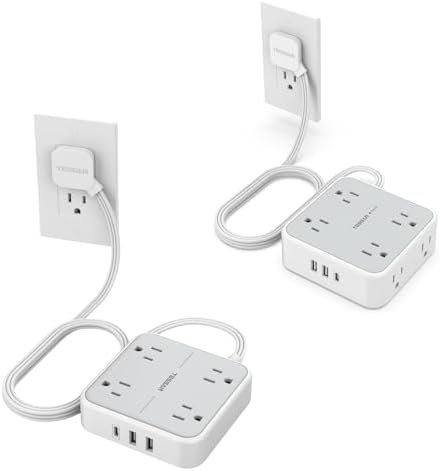 Surge Protector Flat Extension Cord, Flat Plug Power Strip with 3 USB Wall Charger (1 USB C Port), Multiple Outlets, Dorm Room Essentials