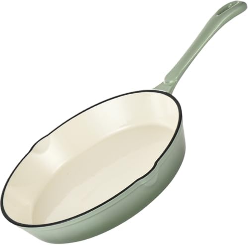 Hamilton Beach Enameled Cast Iron Fry Pan 8-Inch Sage, Cream Enamel Coating, Skillet Pan For Stove top and Oven, Even Heat Distribution, Durable