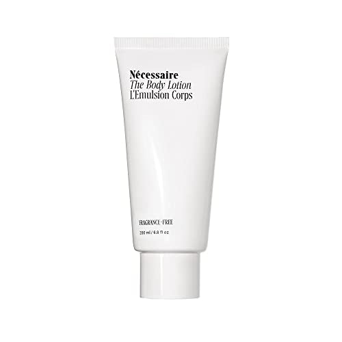 Nécessaire The Body Lotion Fragrance-Free. Firming Body Lotion for Women & Men. 48 Hour Moisture. 5 Peptides, 2.5% Niacinamide, Vitamin C/E + Omega 6/9. Non-Comedogenic. 6.8 fl oz.