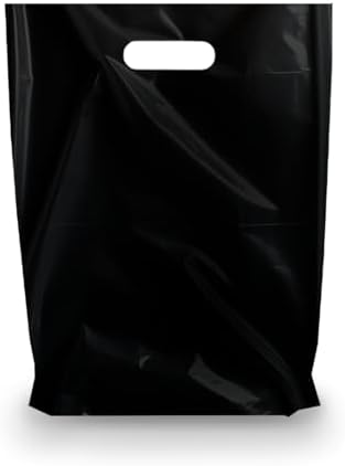 Merchandise Bags, Die Cut Handles, Strong, Durable, and Tear Resistant Bags Perfect for Retail, Boutiques, or Any Events, Different sizes and colors (Black, 12x15 Inch (Pack of 100))