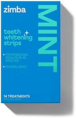 Zimba Teeth Whitening Strips Vegan Whitening Strip Enamel Safe Teeth Whitening Hydrogen Peroxide Teeth Whitener for Coffee, Wine, Tobacco, and Other Stains, 28 Strips (14 Day Treatment), Mint