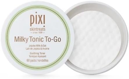 Pixi Milky Tonic to-Go, Calming & Hydrating Pads Containing Jojoba Milk, Infused with Oat Extract to Soothe, Alcohol-Free Daily Nourishing Toner On The Go, 60 Pads
