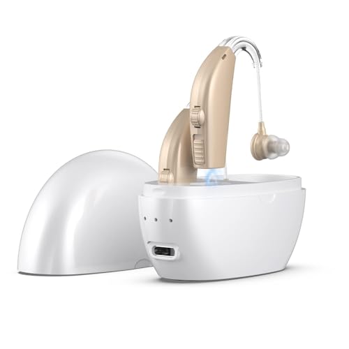 Hearing Aids Hearing Amplifiers for Seniors Rechargeable with Noise Cancelling-Hearing Aid Loss Amplifier Seniors&Adults Charging Case&Volume Control Beige