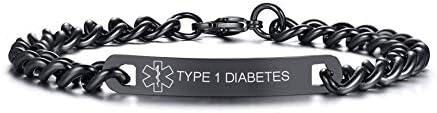 VNOX Medical Alert ID Bracelet - Mens Womens Stainless Steel ID Tag Medical Alert Emergency Bracelet,7.2/8/8.4 Inches
