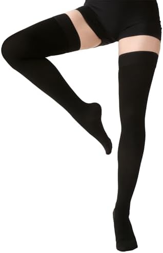 MGANG Medical 15-20 mmHg Compression Stockings for Women & Men, Pair, Thigh High Graduated Compression Socks, Closed Toe, Opaque, Support for Varicose Veins, Edema, DVT, Swelling, Flight, Black M