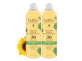 Babo Botanicals Sheer Zinc Continuous Sunscreen Spray SPF30 - Natural Zinc Oxide - Extra Sensitive Skin - Water Resistant - Vegan - Fragrance-Free - Air-Powered Spray - For all ages - 2-Pack