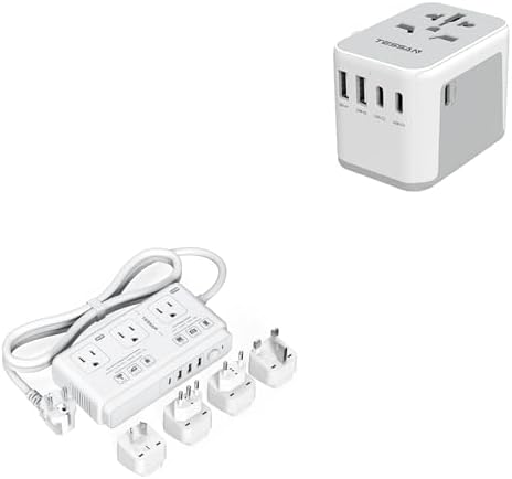 TESSAN Universal Travel Adapter, International Power Adapter 3 USB C 2 USB A Ports, Plug Adaptor Travel Worldwide, 220V to 110V Voltage Converter, 2000W Step Down Transformer, for Europe UK EU AUS