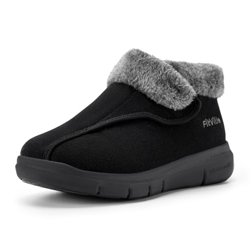 FitVille Diabetic Shoes for Women, Warm Adjustable Winter Slippers Boots Swollen Feet Shoes Snow Boots for Elderly Foot Pain Relief Plantar Fasciitis