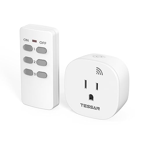 Remote Control Outlet, TESSAN Wireless Electrical Plug, On/Off Switch for String Lights, Small Appliance, Fan, Lamp, 100ft RF Long Range, 15A/1875W(1 Remote + 1 Outlet)